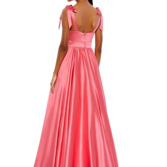 MAC DUGGAL 67981 TIE SHOULDER SWEETHEART NECK CORAL SATIN BALL-GOWN sz 2 - Picture 2 of 7